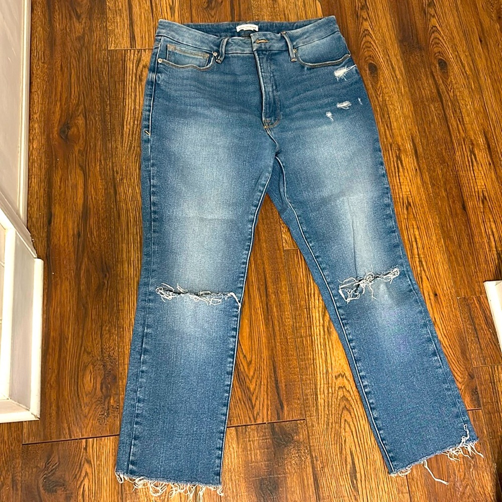 Good American straight leg jeans.